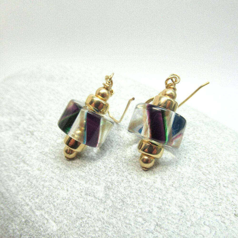 Cane glass earrings on gold